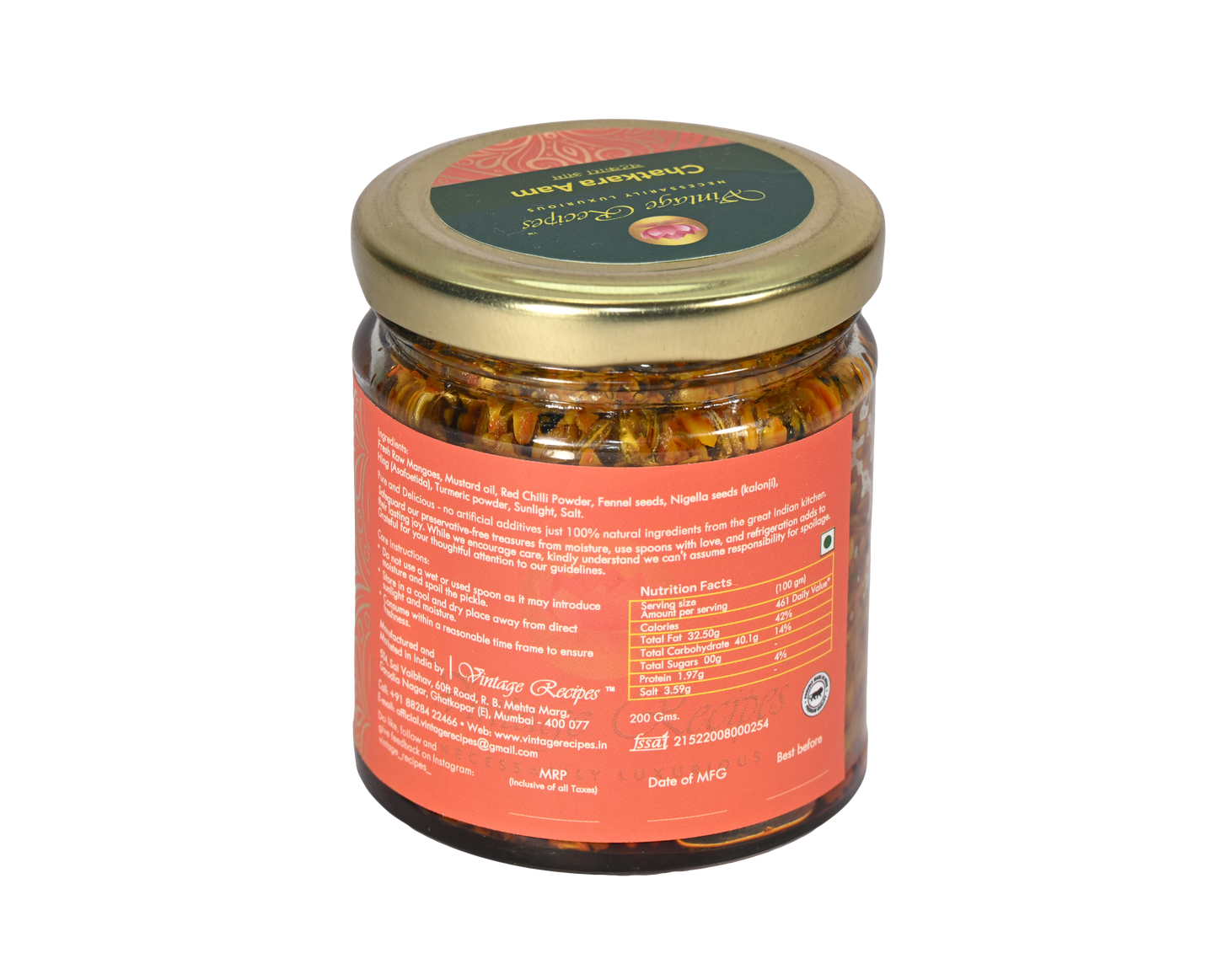 Vintage Recipes Punjabi Chatkara Aam Pickle, Traditional Mango Pickle