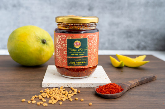 Chana Methi Kairi Pickle | Traditional Gujarati Mango Pickle with Chickpeas & Methi |