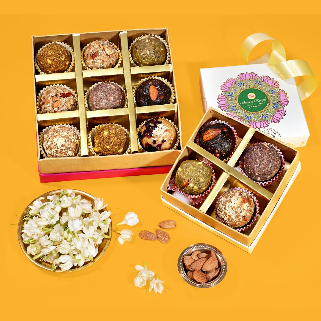 Box of 9 Laddoos + 2 Small Gold Mugs