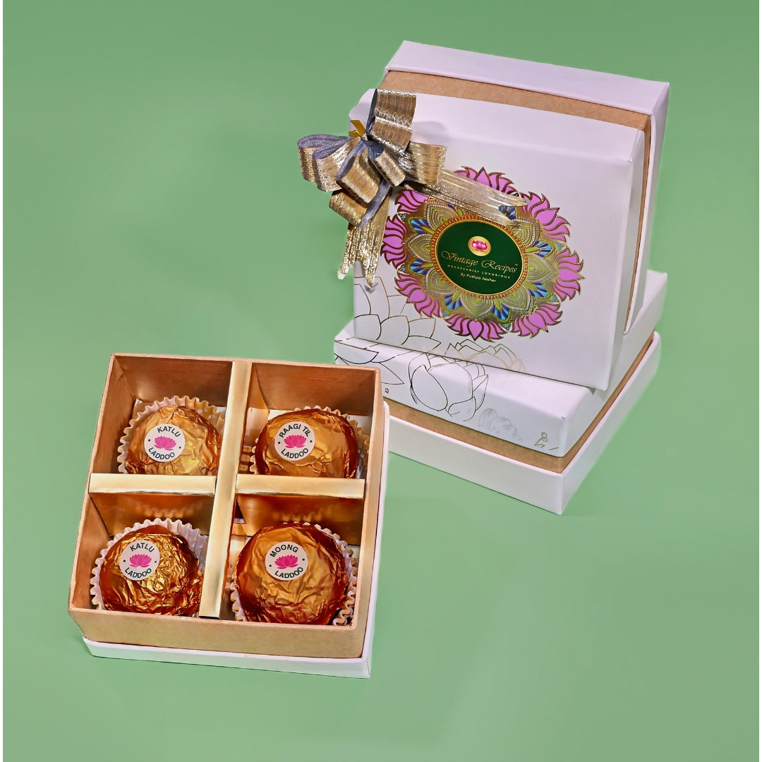 Box of 4 Laddoos + 2 Small Gold Mugs