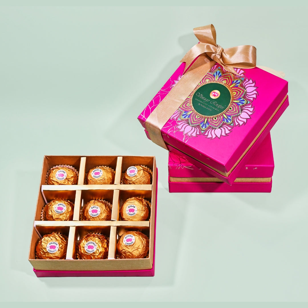 Box of 9 Laddoos + 2 Small Gold Mugs