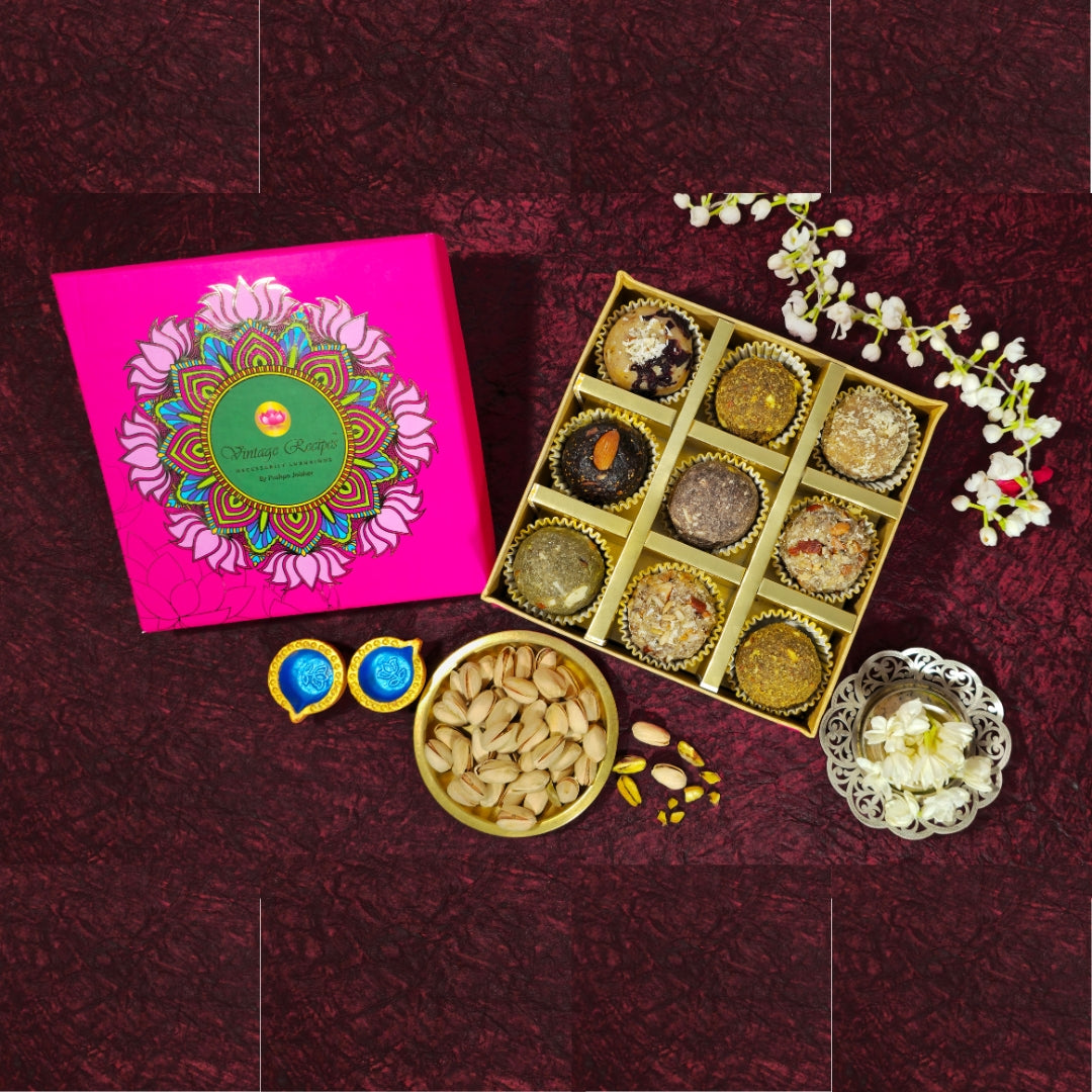 Box of 9 Laddoos + Gold Design Mugs