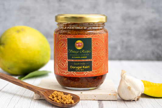 South Indian Oorugai Kairi Pickle | Raw Mango Pickle with Sesame Oil |